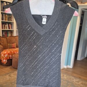 Wet Seal Silver Sparkle On Gray Sleeveless Blouse
